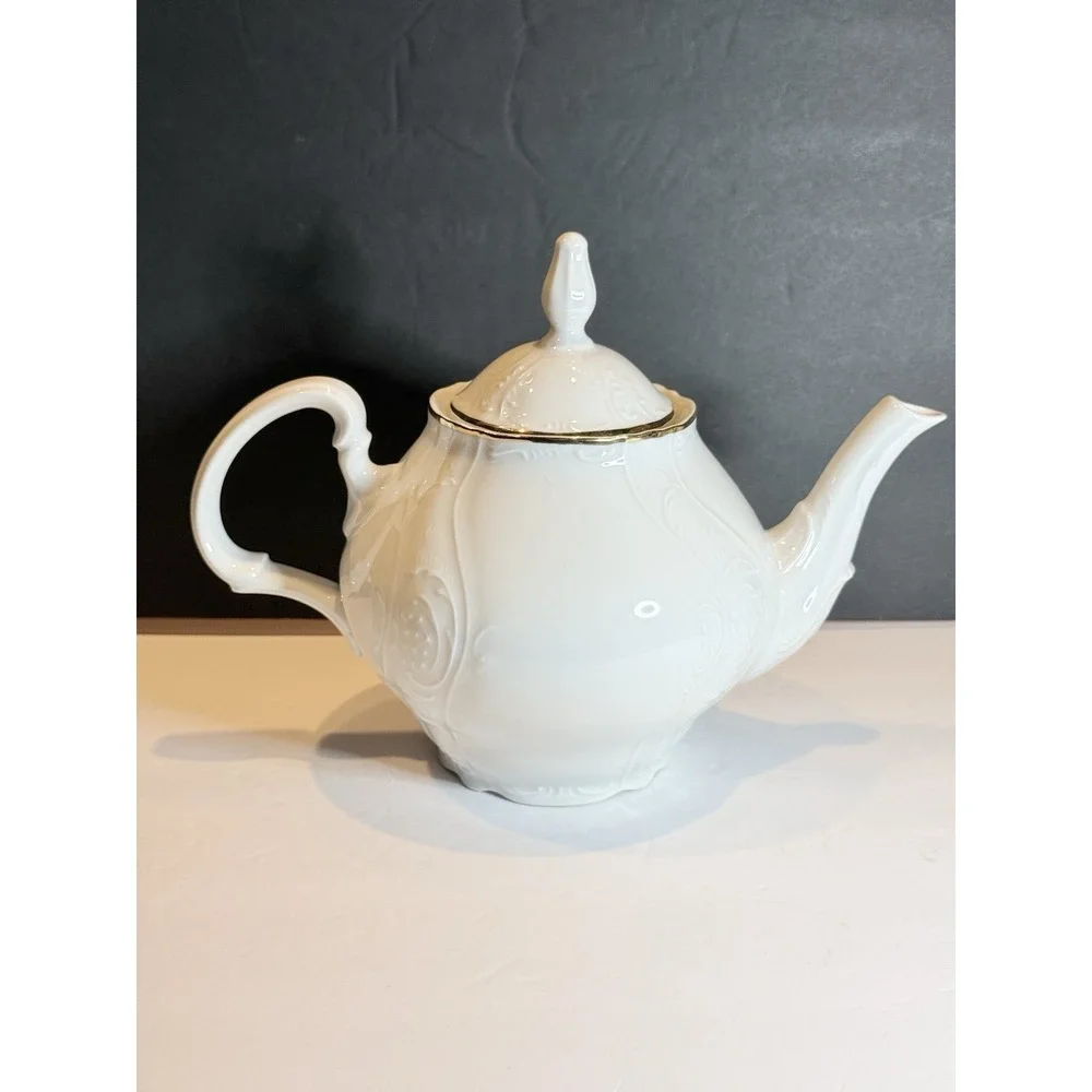 Bernadette Bohemian Porcelain White Gold Teapot Czech Republic